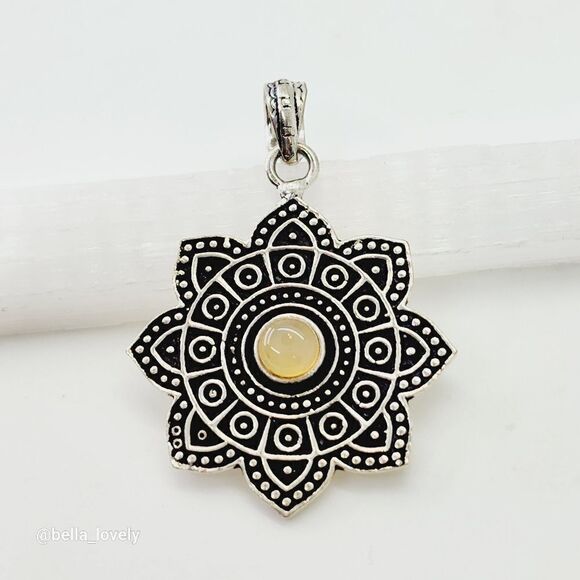 Geometric Tribal Flower of Life Agate Ethnic Handmade Pendant Jewelry 1.8" - Picture 3 of 5